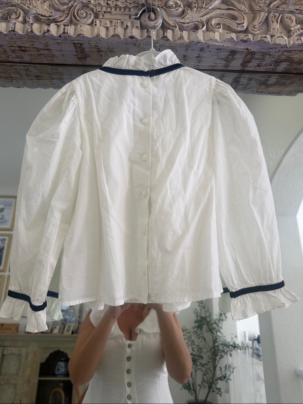Janie and Jack White Ruffle Lace Blouse with Black Valvet Ribbon - Picture 4 of 4